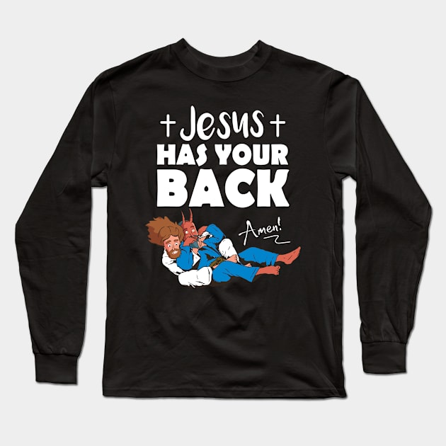 Gospel MMA Brazilian Jiujitsu Cartoon BJJ Art Long Sleeve T-Shirt by USProudness